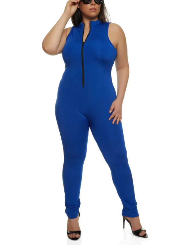 Plus Size Daisy Zip Front Sleeveless Jumpsuit sold by Rainbow