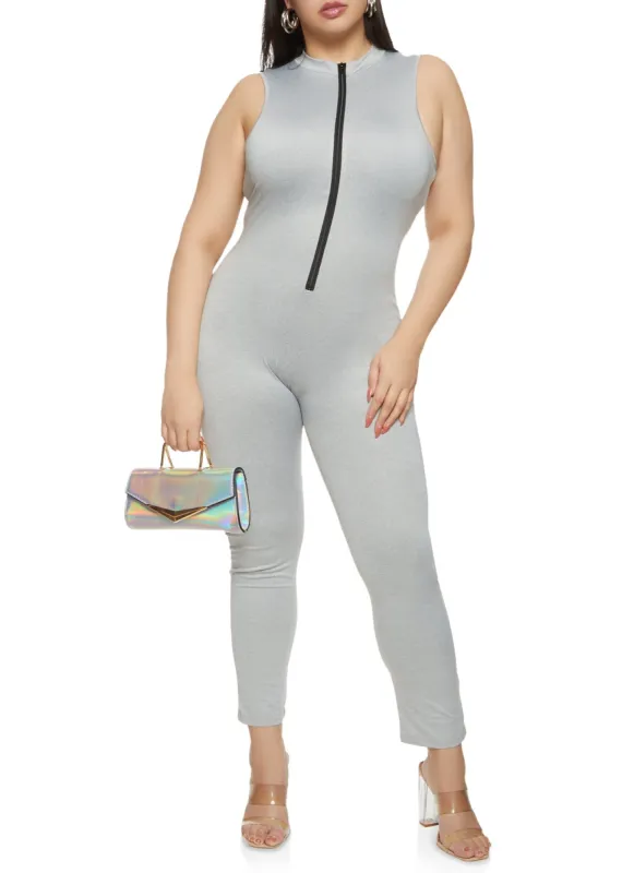 Plus Size Daisy Zip Front Sleeveless Jumpsuit sold by Rainbow