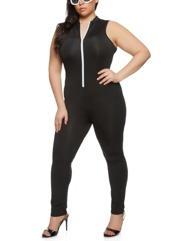 Plus Size Daisy Zip Front Sleeveless Jumpsuit sold by Rainbow