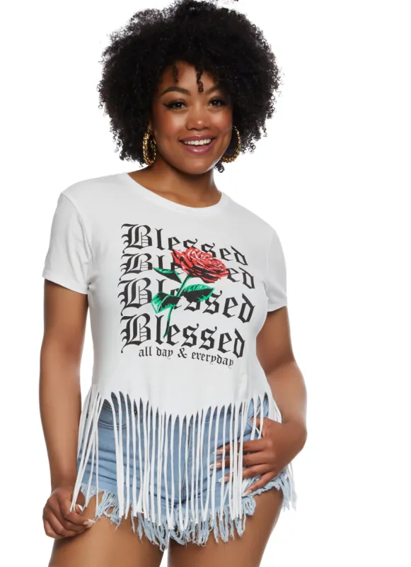 Plus Size Blessed Fringe Graphic T Shirt sold by Rainbow