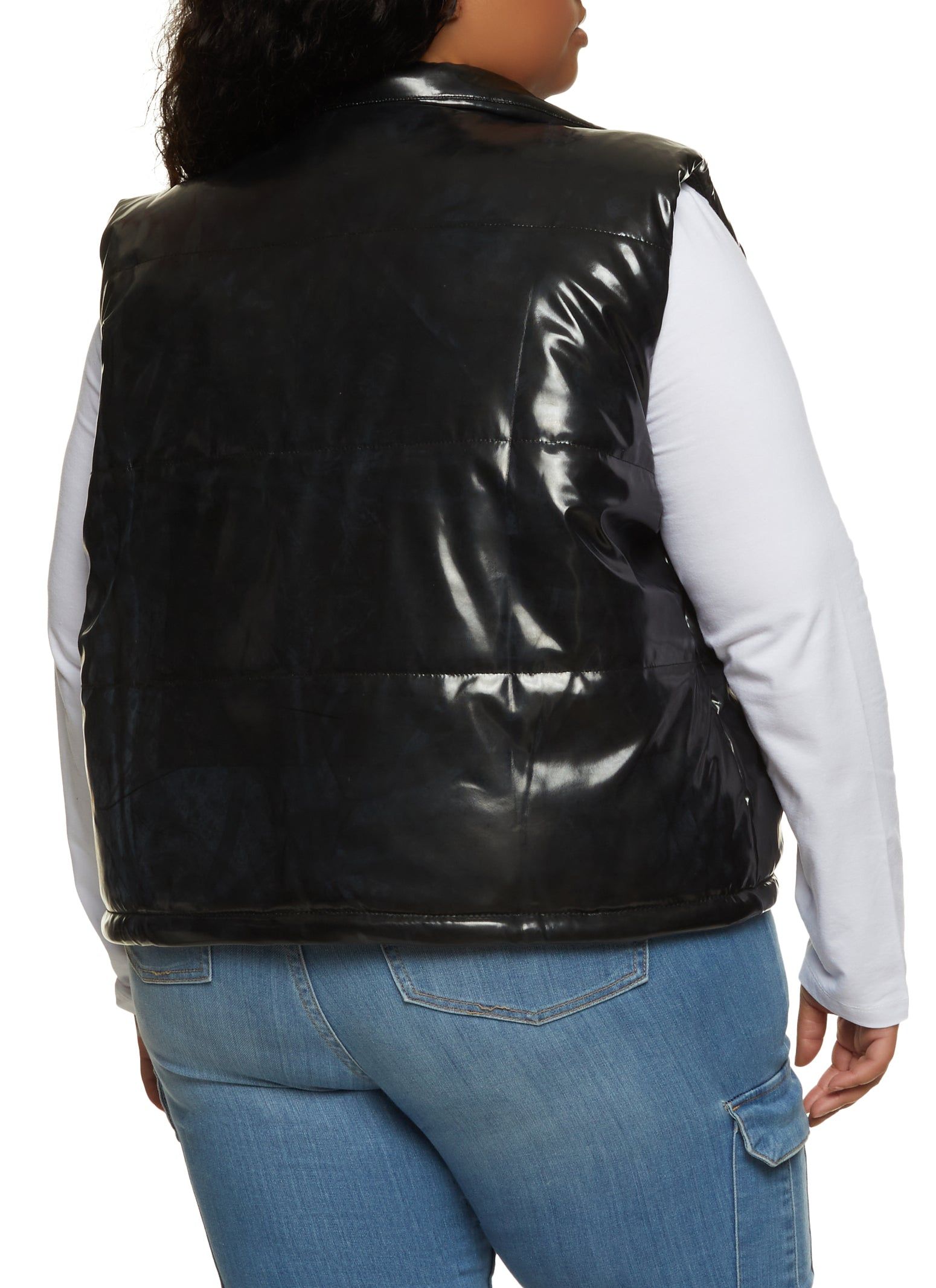 Plus Size Zip Front Faux Patent Leather Puffer Vest sold by Rainbow product image thumbnail 2