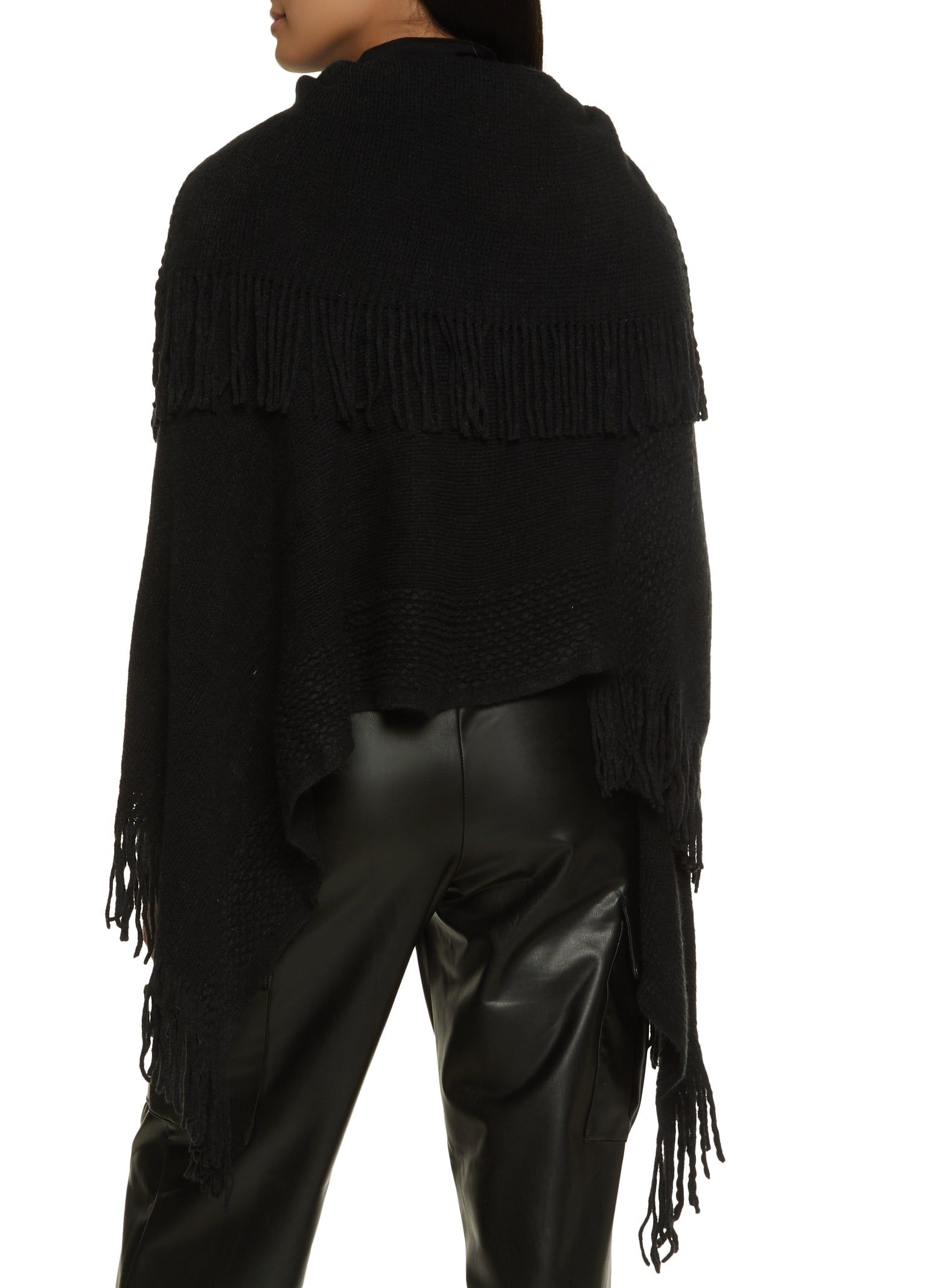 Collared Fringe Hem Asymmetrical Poncho sold by Rainbow product image thumbnail 2