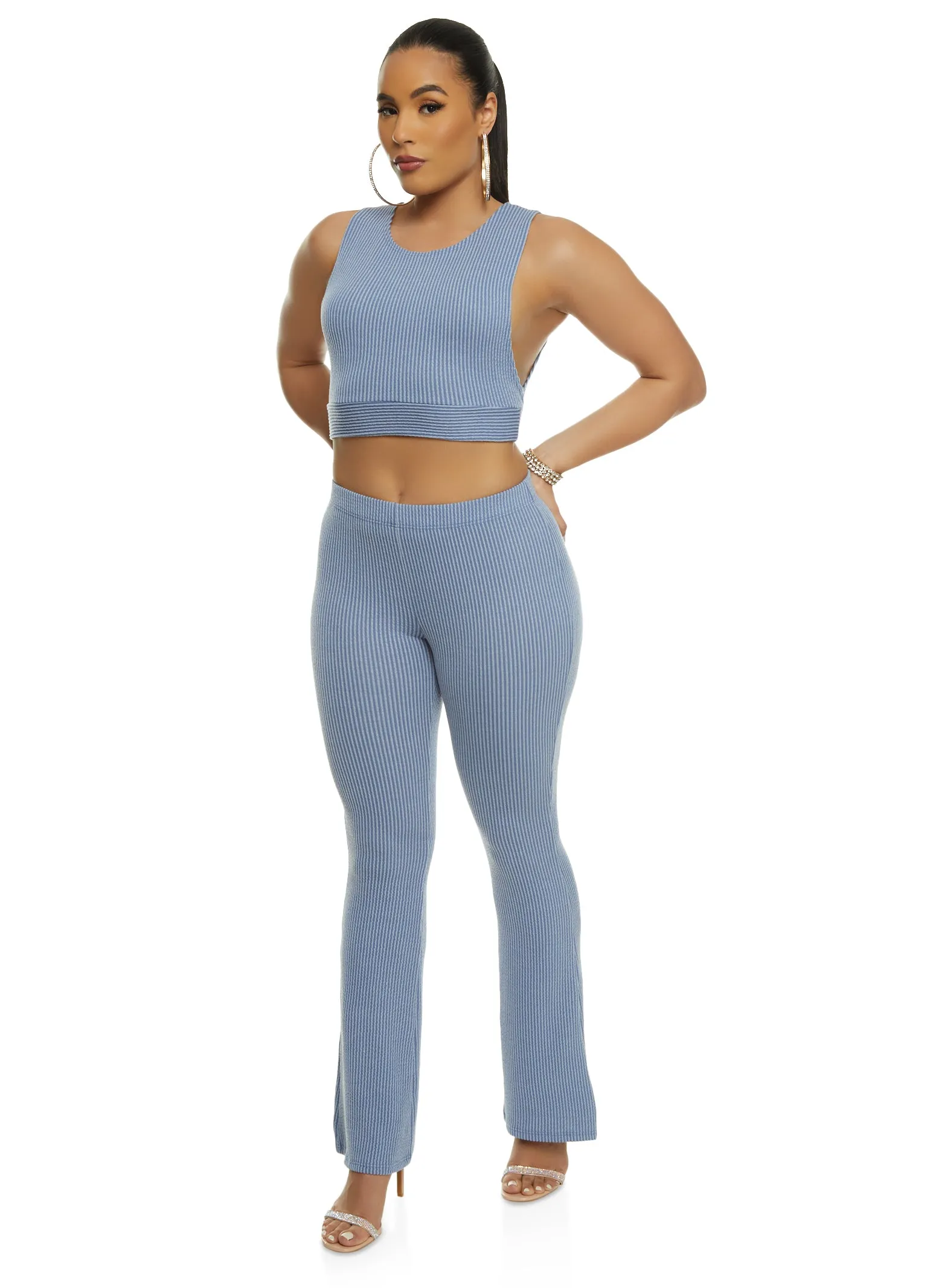 Ribbed Knit Solid Cropped Tank Top sold by Rainbow product image thumbnail 2