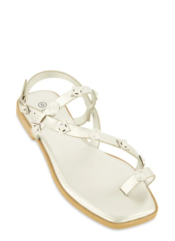 Studded Toe Loop Ankle Strap Sandals sold by Rainbow