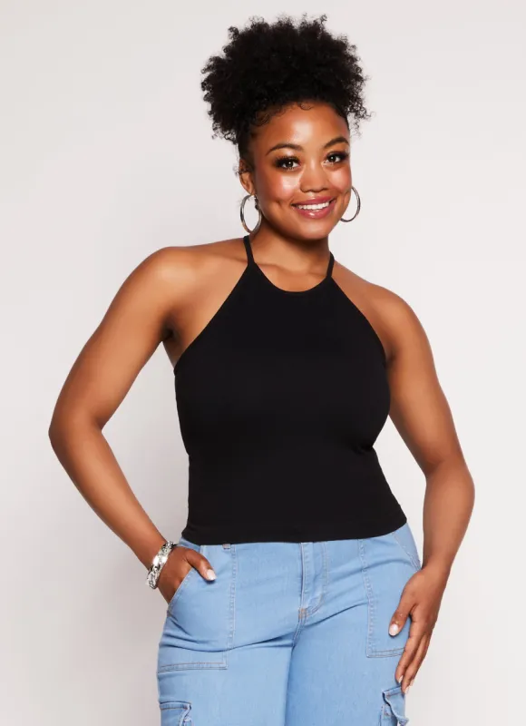 Plus Size Seamless Racerback High Neck Tank Top sold by Rainbow