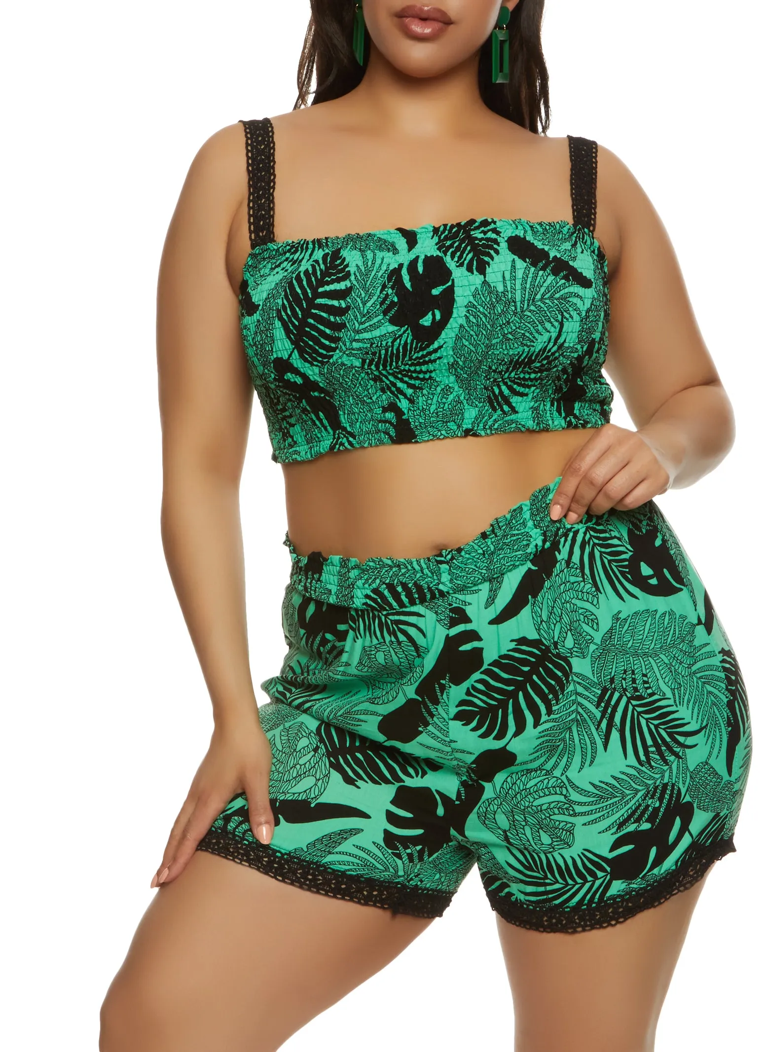 Plus Size Tropical Print Smocked Crop Top sold by Rainbow product image thumbnail 2