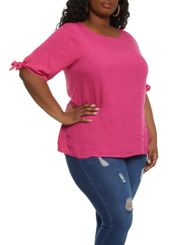 Plus Size Swiss Dot Tie Sleeve Blouse sold by Rainbow