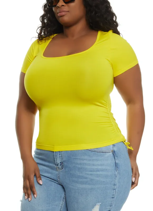 Plus Size Scoop Neck Ruched Side T Shirt sold by Rainbow