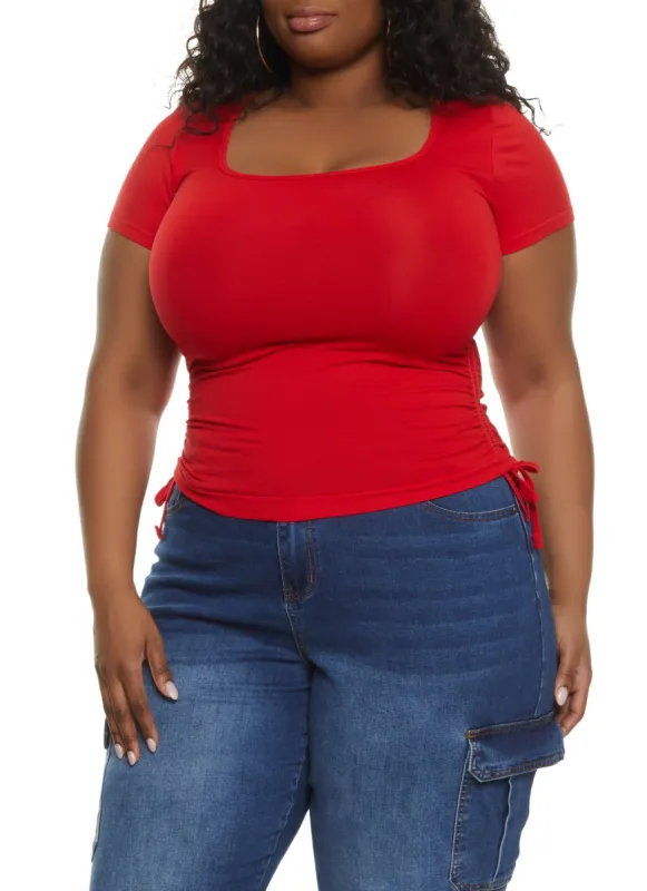 Plus Size Scoop Neck Ruched Side T Shirt sold by Rainbow