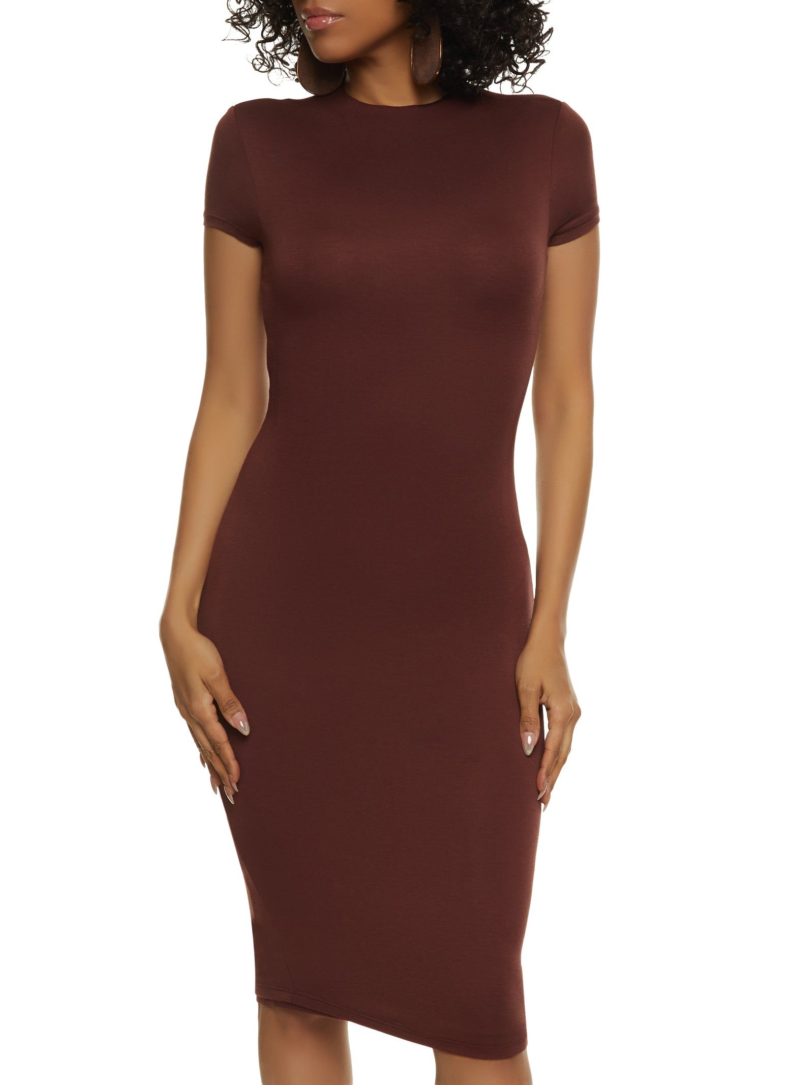 Mock Neck Short Sleeve Midi Dress sold by Rainbow