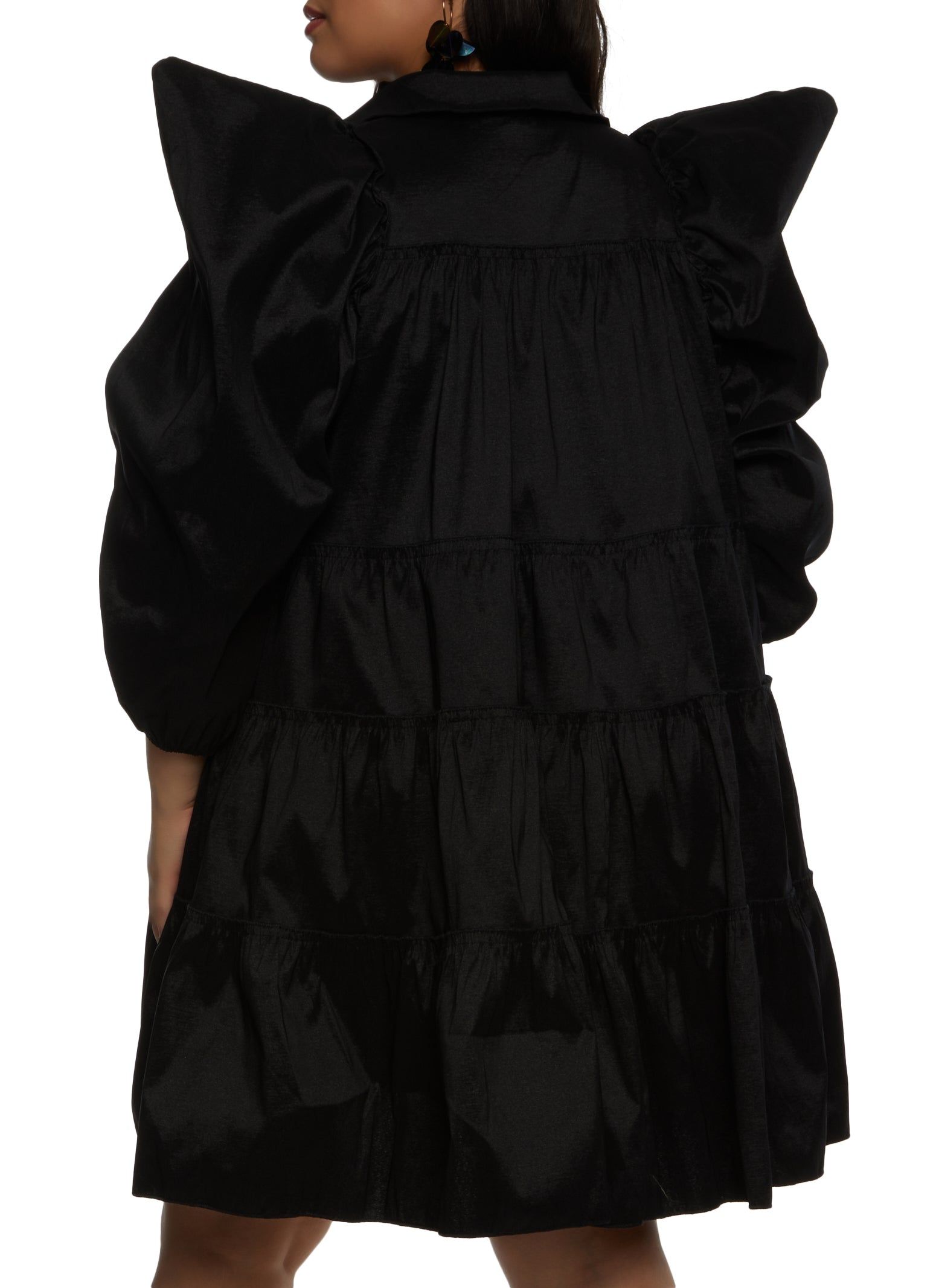 Plus Size Puff Sleeve Tiered Mini Shirt Dress sold by Rainbow product image thumbnail 3