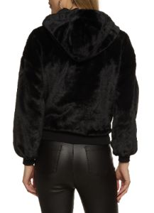 Faux Fur Zip Front Hooded Jacket sold by Rainbow