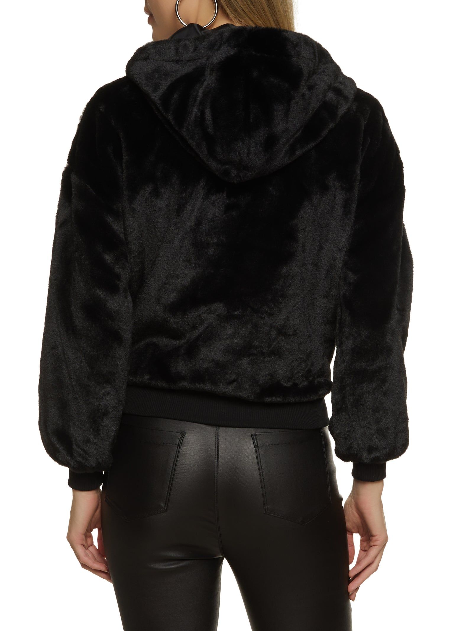Faux Fur Zip Front Hooded Jacket sold by Rainbow product image thumbnail 2