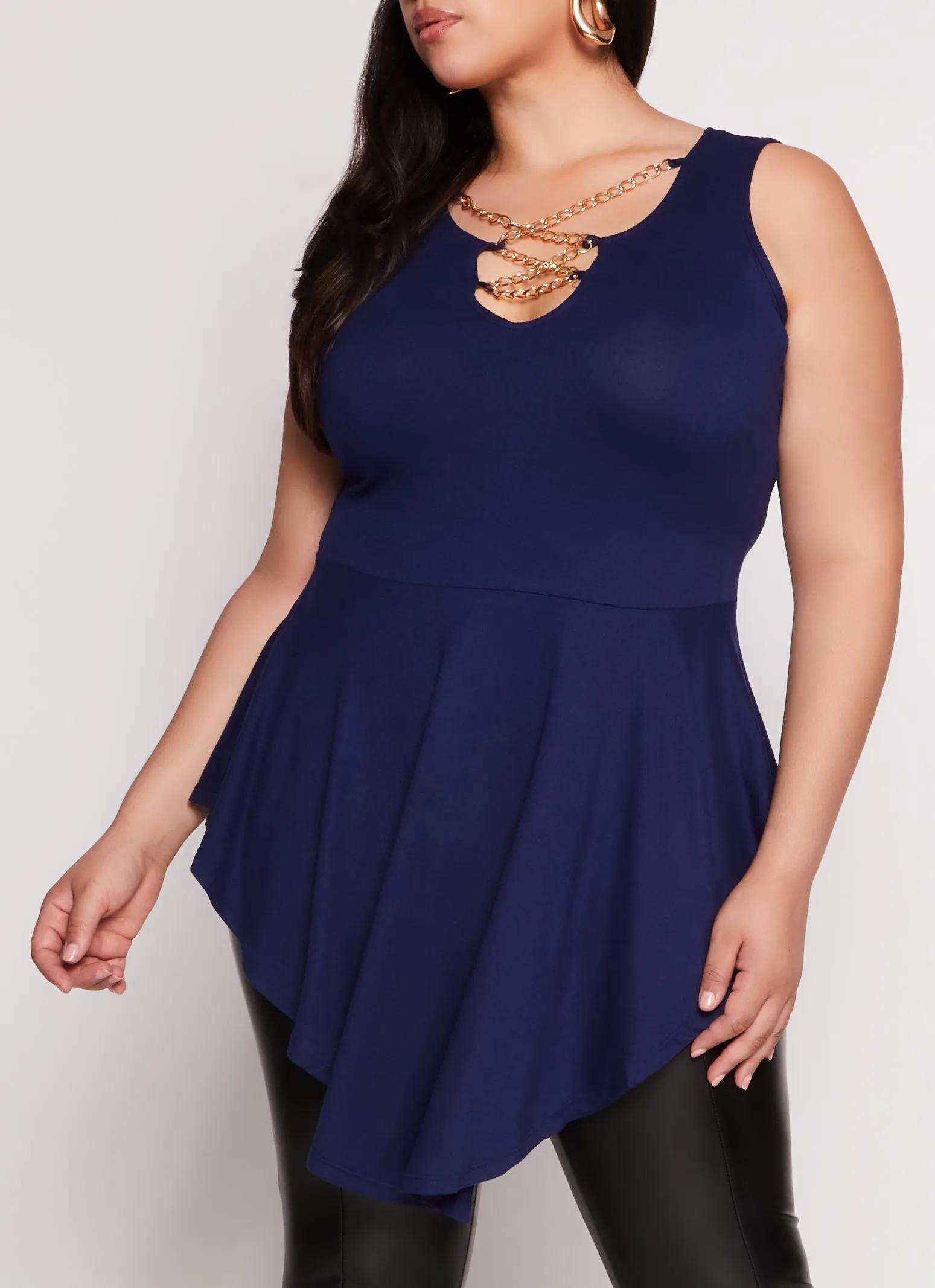 Plus Size Chain Detail Peplum Tunic Tank Top sold by Rainbow