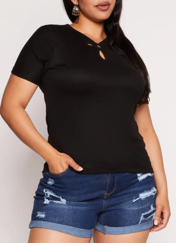 Plus Size O Ring Keyhole Short Sleeve Tee sold by Rainbow