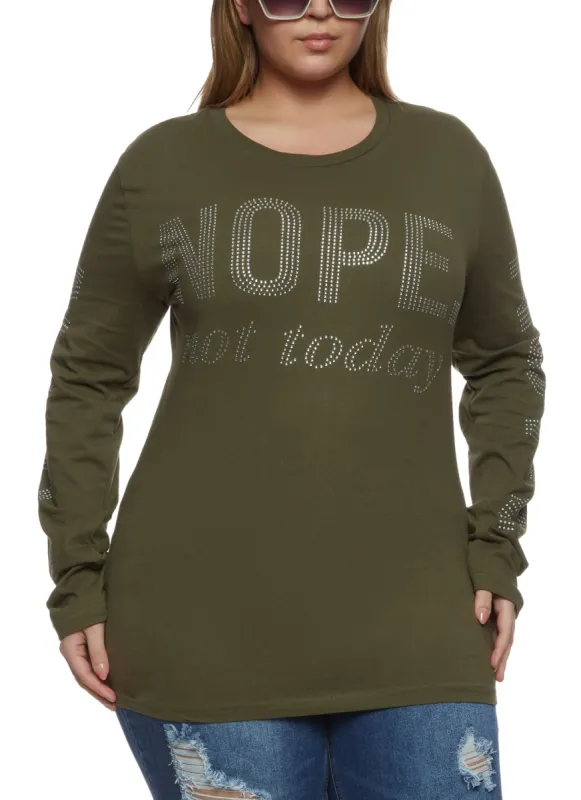 Plus Size Rhinestone Nope Not Today Tee sold by Rainbow