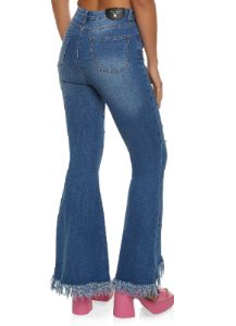 Distressed Frayed Fringed Hem Flared Jeans sold by Rainbow