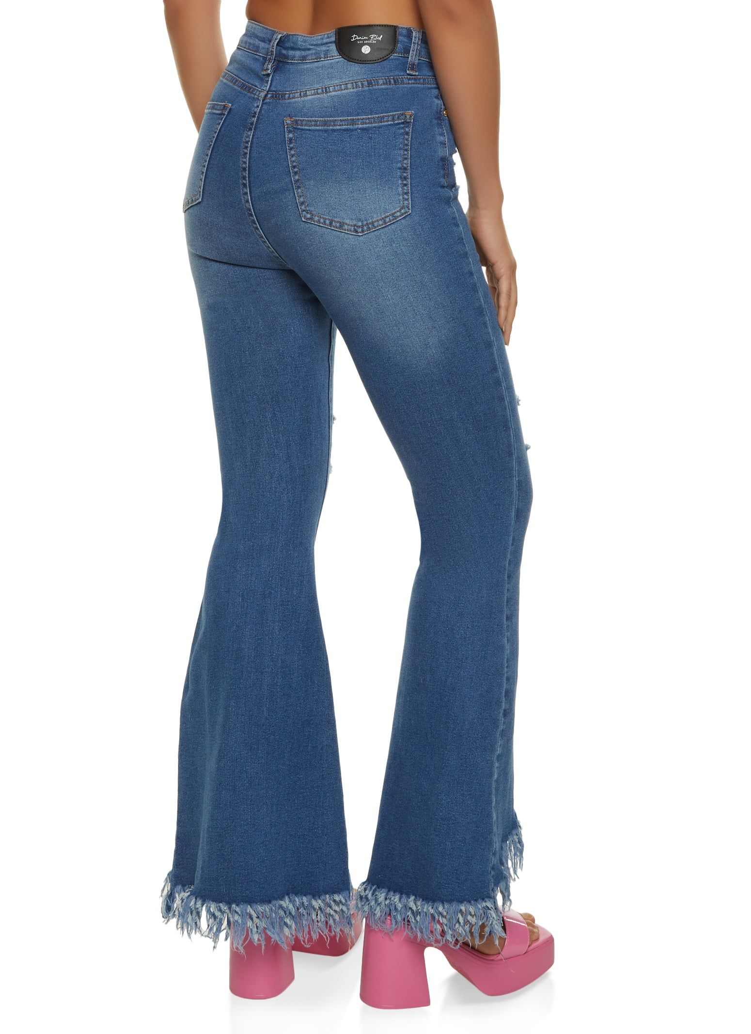 Distressed Frayed Fringed Hem Flared Jeans sold by Rainbow product image thumbnail 2