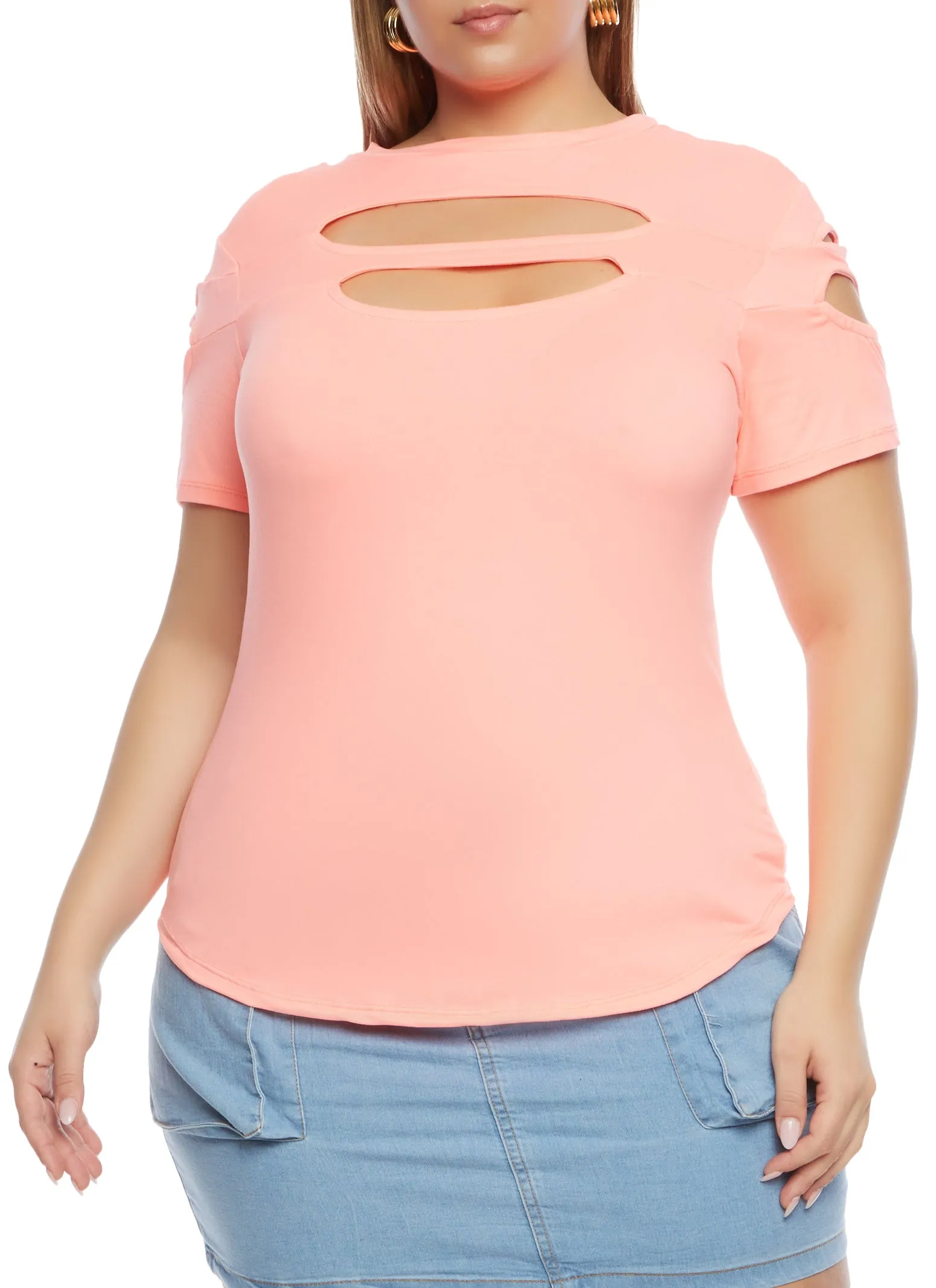 Plus Size Cut Out Crew Neck T Shirt sold by Rainbow product image thumbnail 2