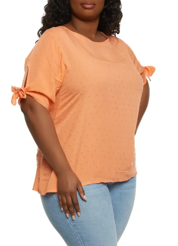 Plus Size Swiss Dot Tie Sleeve Blouse sold by Rainbow
