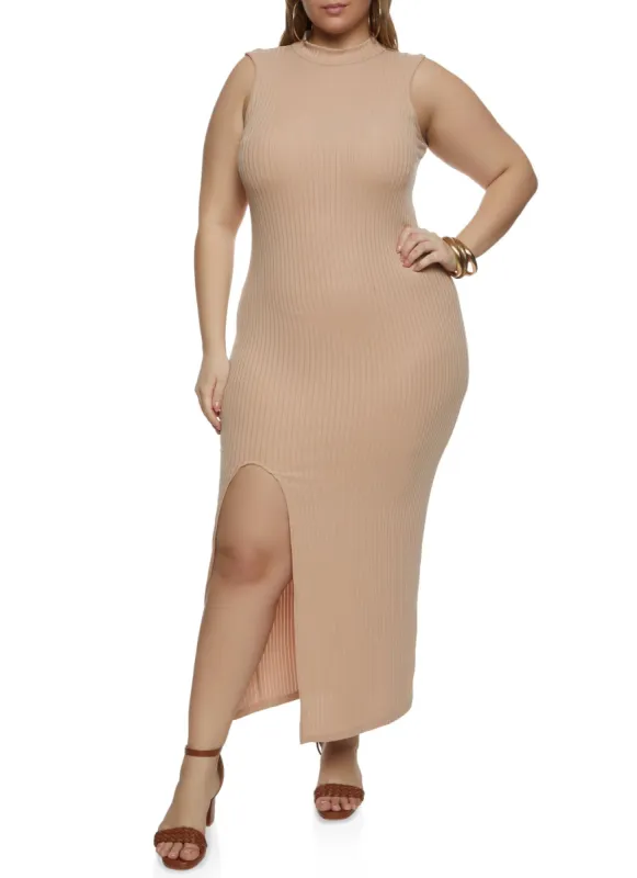 Plus Size Mock Neck Side Slit Tank Dress sold by Rainbow