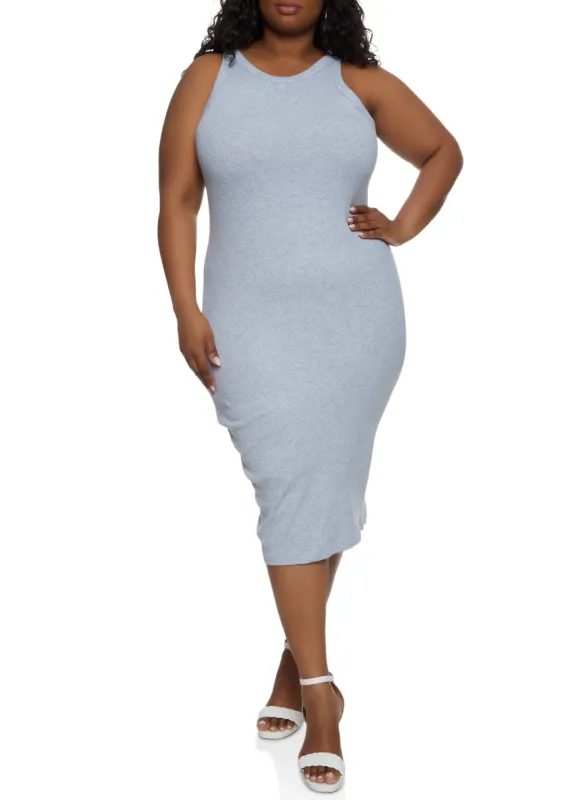 Plus Size Ribbed Crew Neck Tank Midi Dress sold by Rainbow