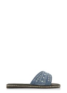 Studded Band Rhinestone Trim Slide Sandals sold by Rainbow