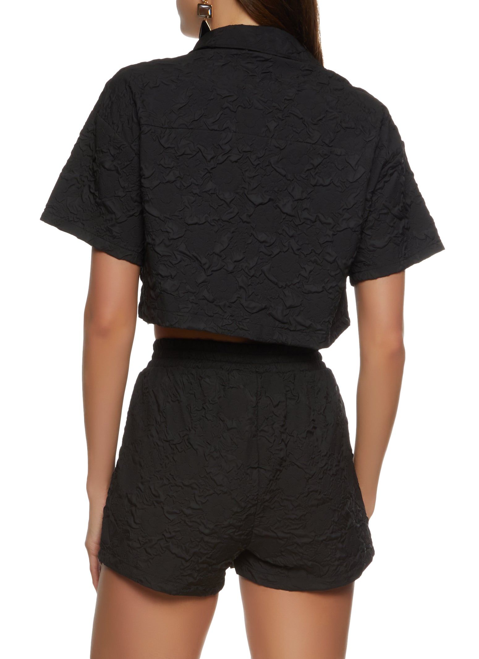 Textured Knit Floral Cropped Shirt sold by Rainbow product image thumbnail 3