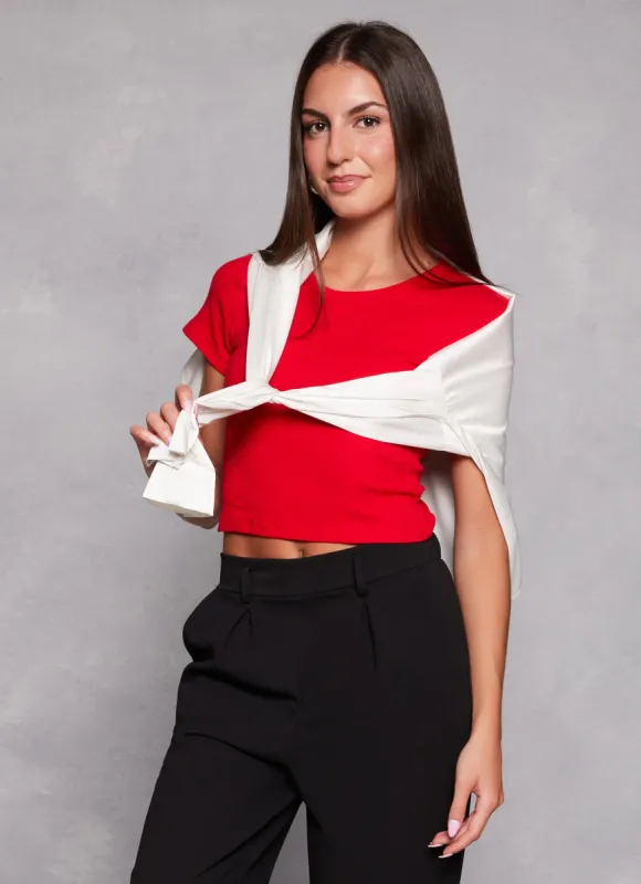 Basic Ribbed Knit Cropped Tee sold by Rainbow