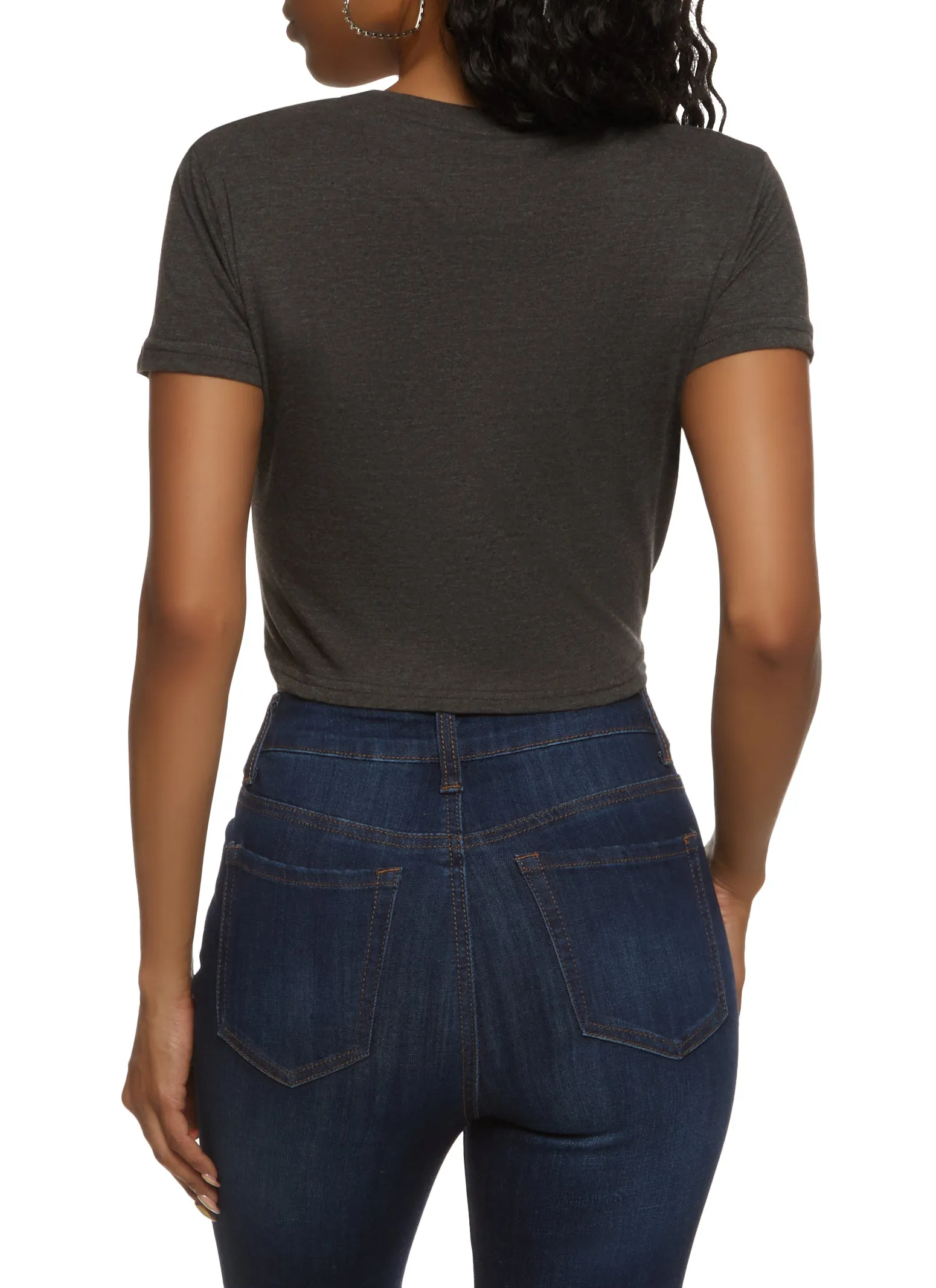 Knot Front Rhinestone Smiley Cropped Tee sold by Rainbow product image thumbnail 2