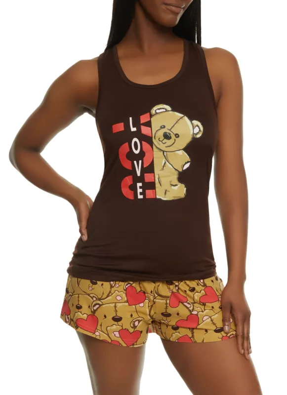 Love You Bear Pajama Tank Top and Shorts Set sold by Rainbow