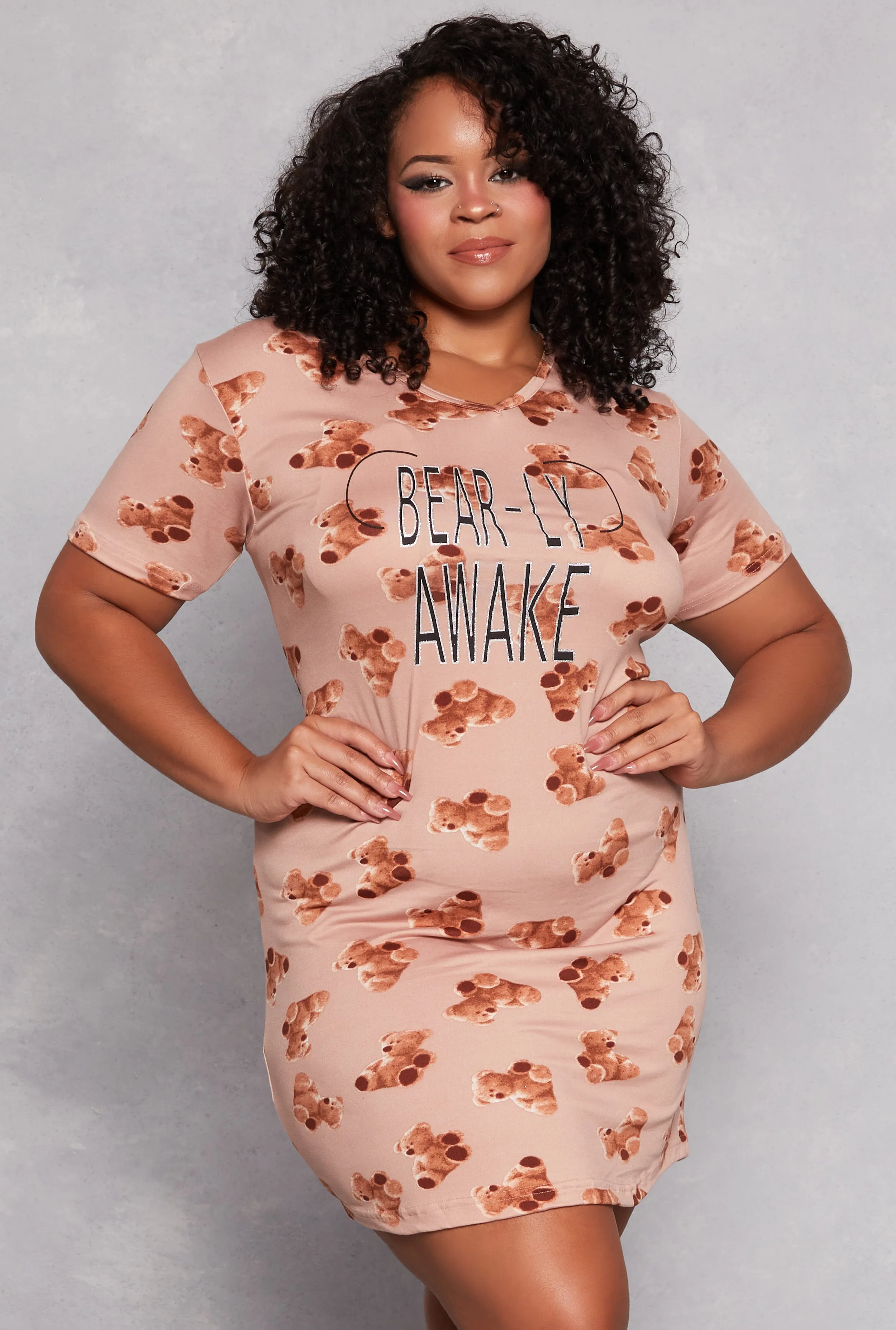 Plus Size Bearly Awake Graphic Nightgown sold by Rainbow