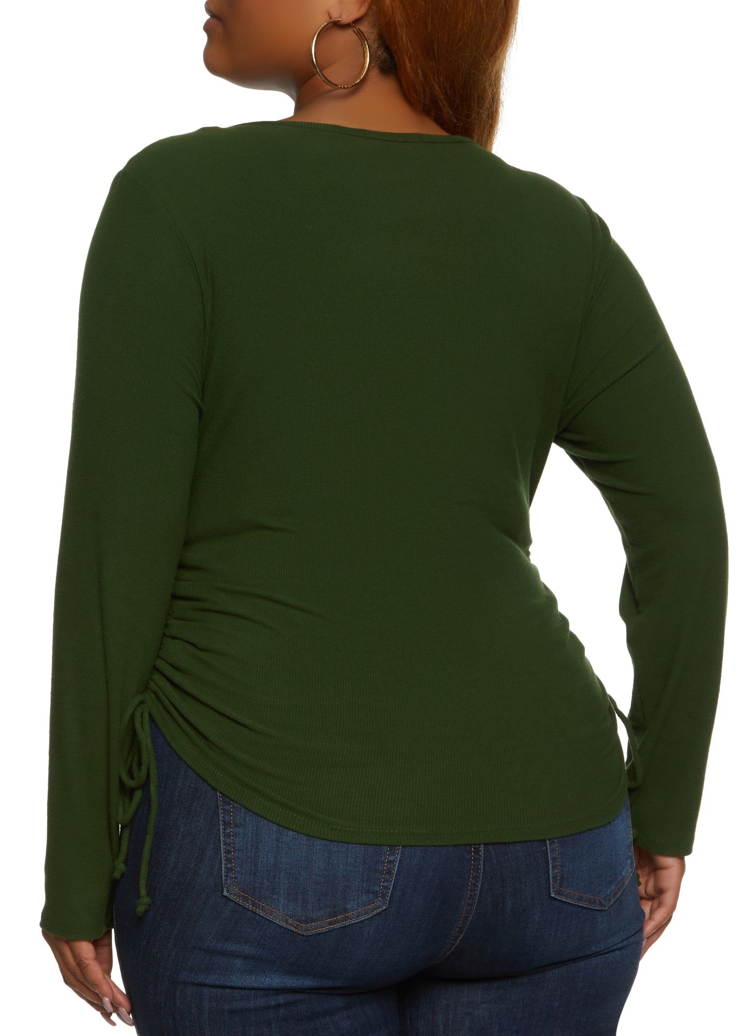 Plus Size Ribbed Knit Ruched Scoop Neck Long Sleeve Top sold by Rainbow product image thumbnail 2