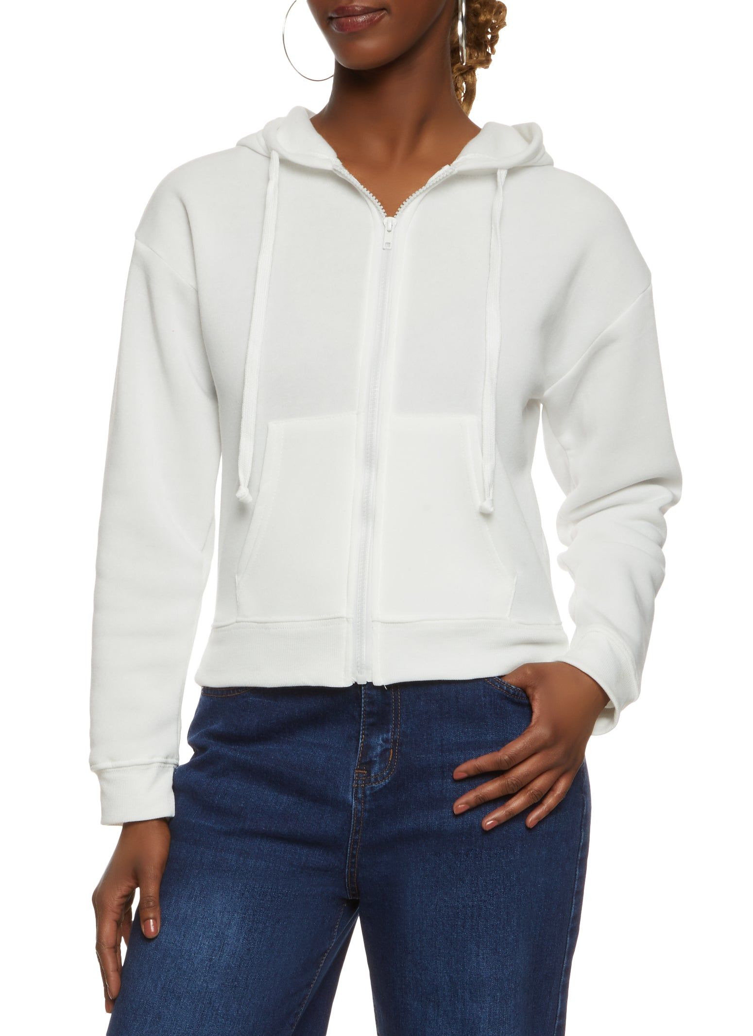 Fleece Solid Zip Front Hoodie sold by Rainbow