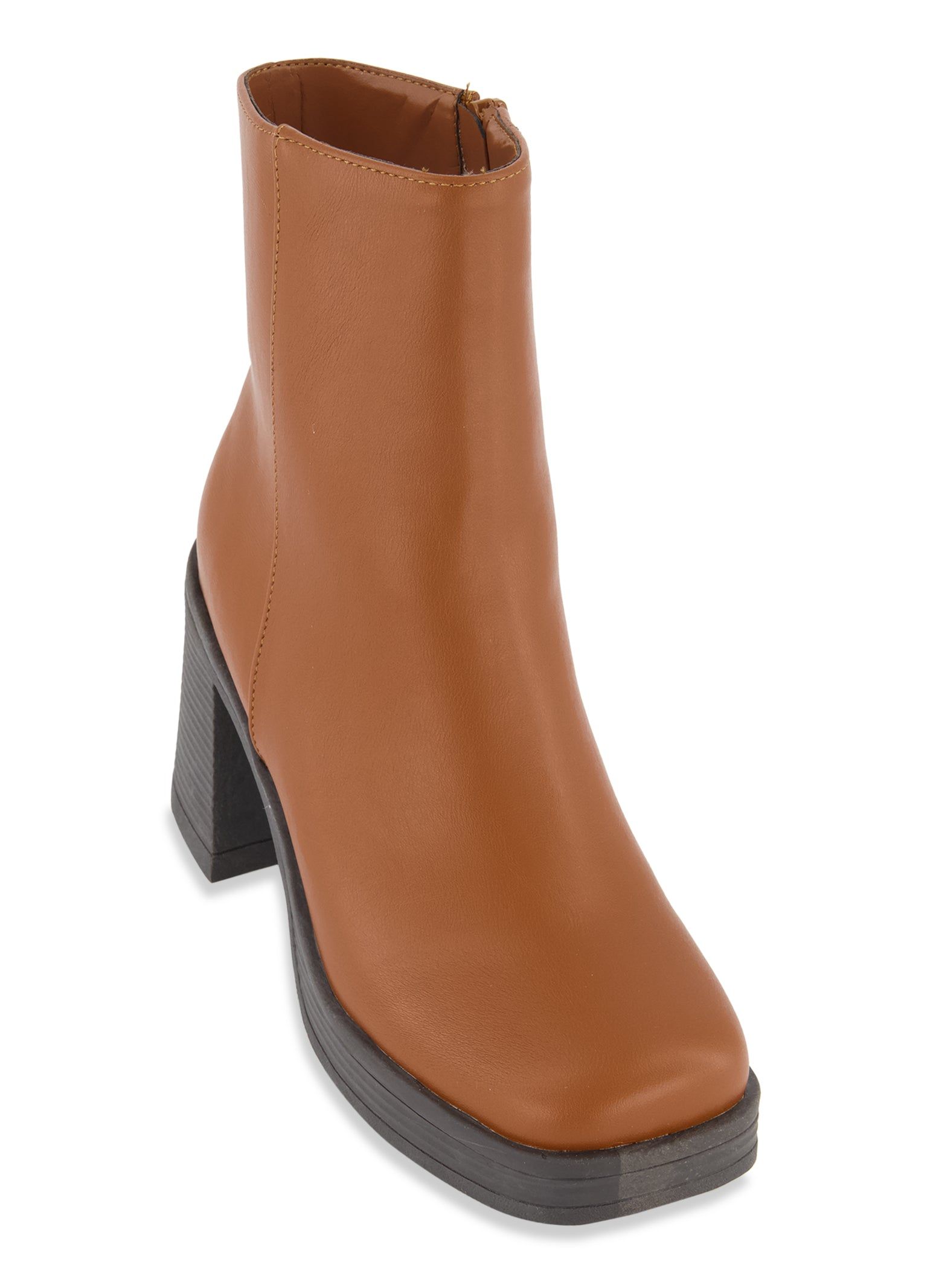 Side Zip Square Toe Block Heel Booties sold by Rainbow