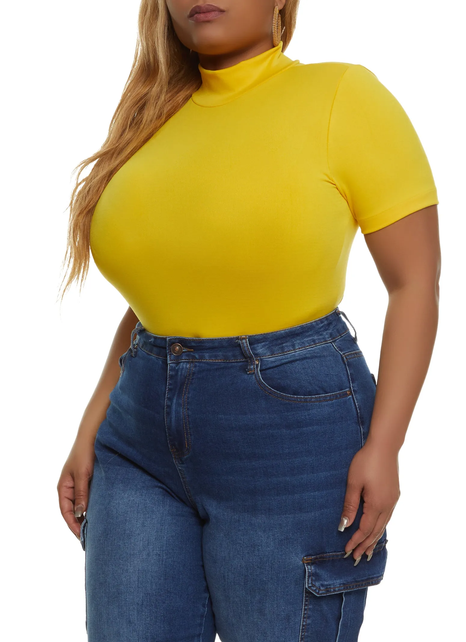 Plus Size Body Contour Mock Neck Short Sleeve Bodysuit sold by Rainbow product image thumbnail 2