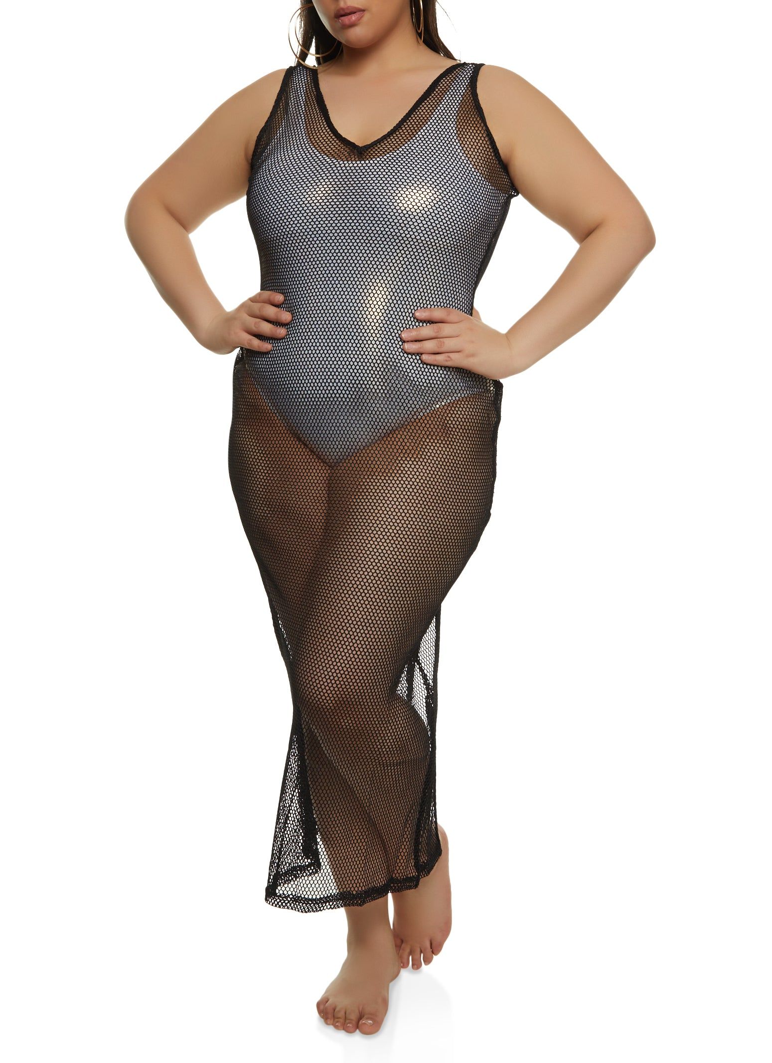 Plus Size Reversible High Slit Fishnet Cover Up Dress sold by Rainbow product image thumbnail 3