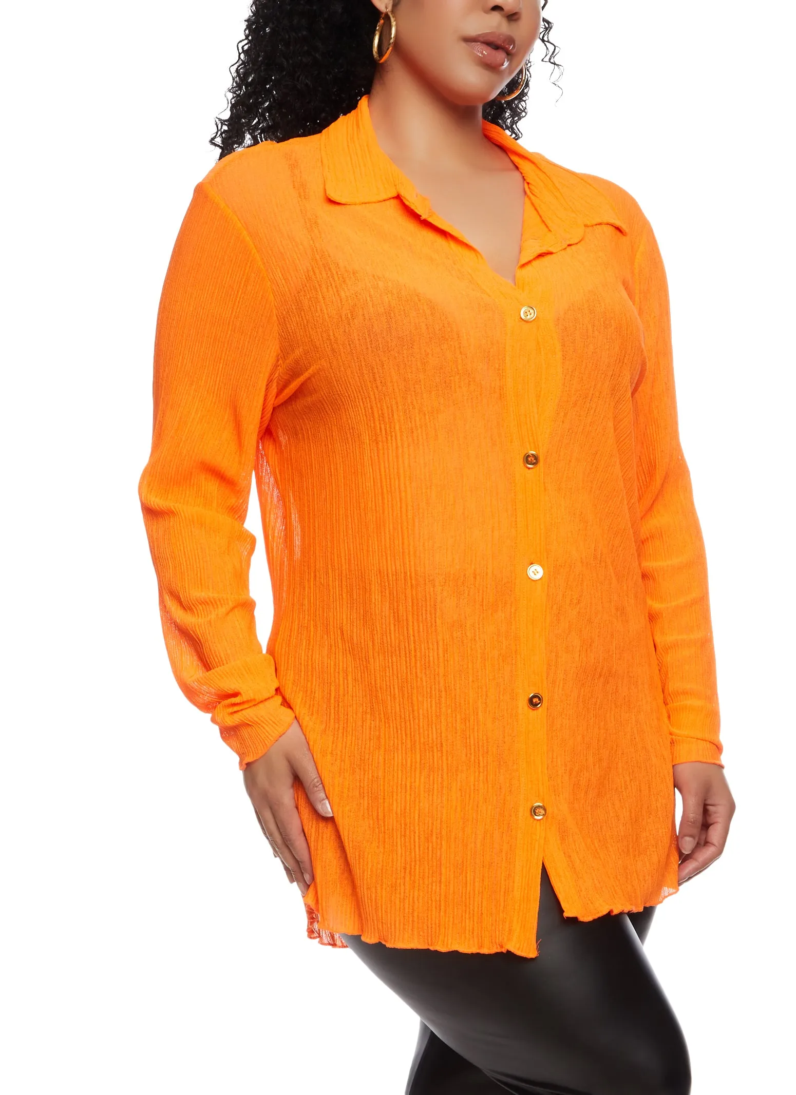 Plus Size Textured Knit Button Front Long Sleeve Shirt sold by Rainbow product image thumbnail 2