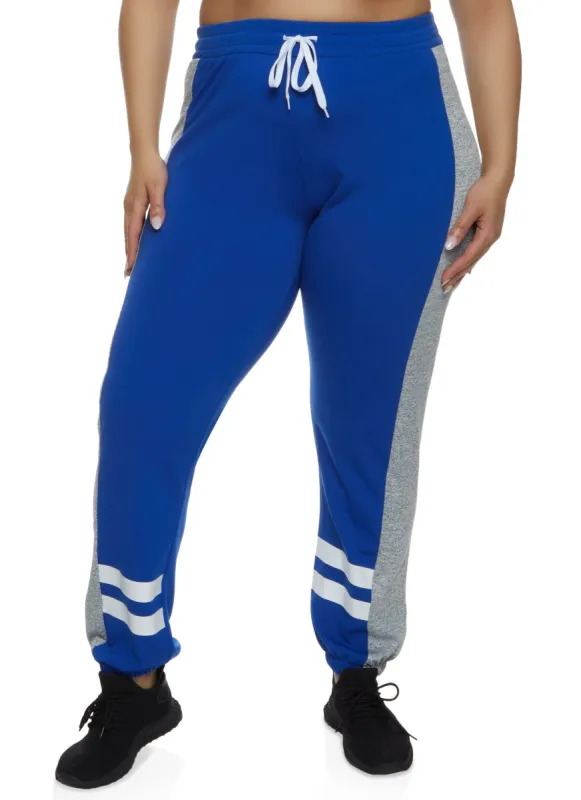 Plus Size Side Color Block Varsity Stripe Detail Sweatpants sold by Rainbow
