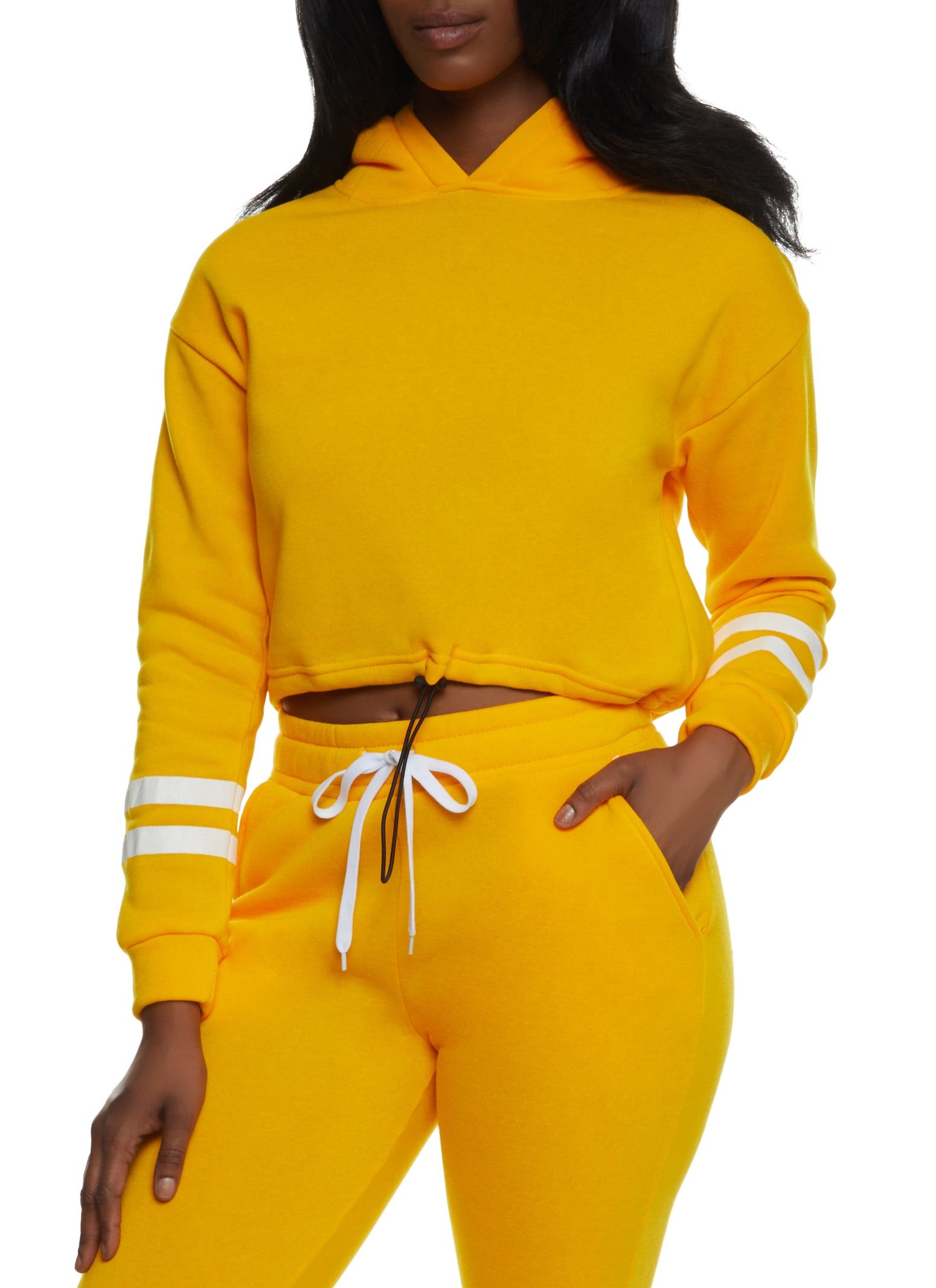 Toggle Drawstring Stripe Detail Fleece Pullover Hoodie sold by Rainbow