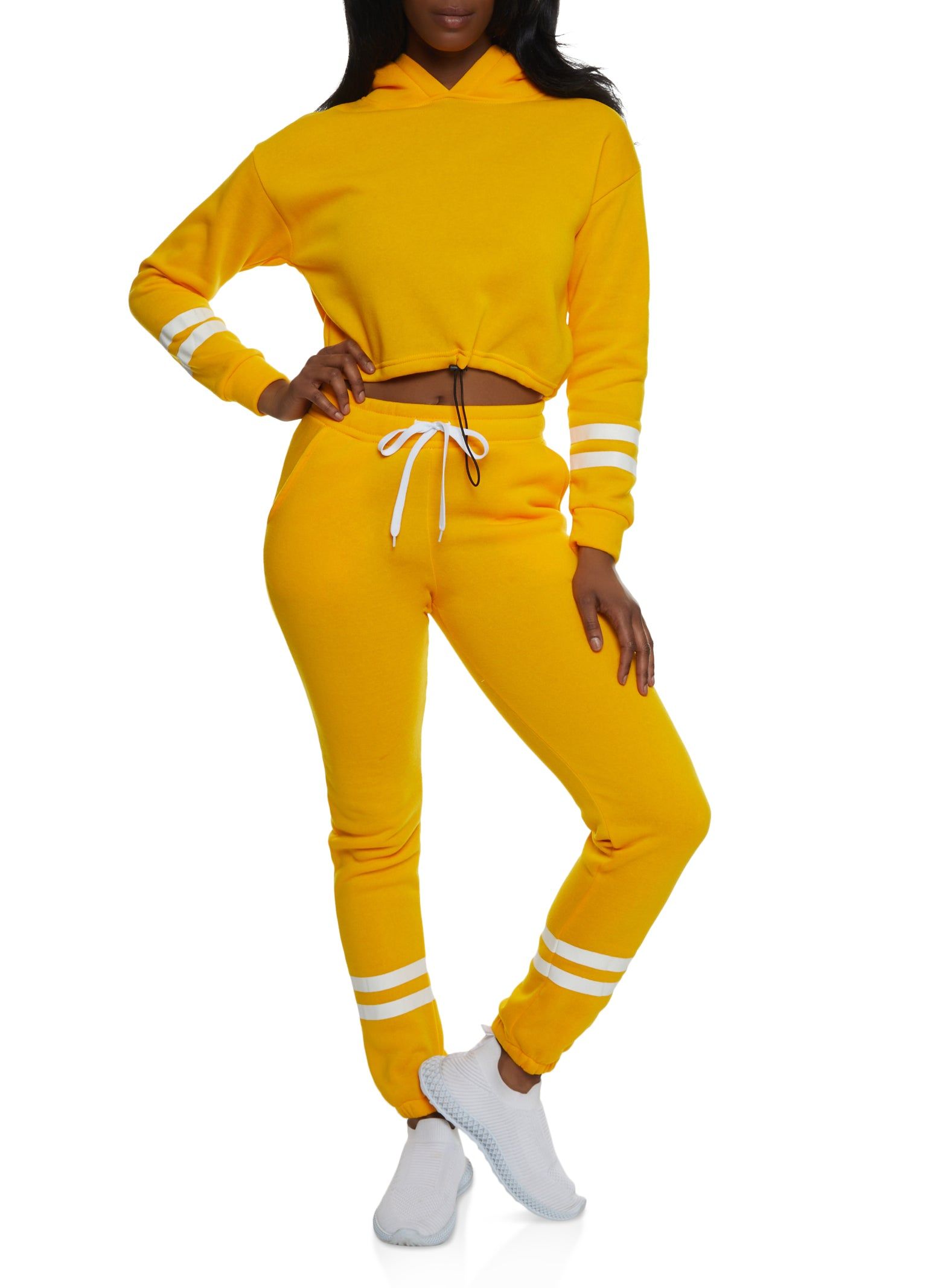 Toggle Drawstring Stripe Detail Fleece Pullover Hoodie sold by Rainbow product image thumbnail 2