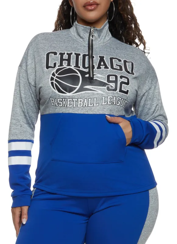 Plus Size Chicago 92 Basketball League Half Zip Sweatshirt sold by Rainbow
