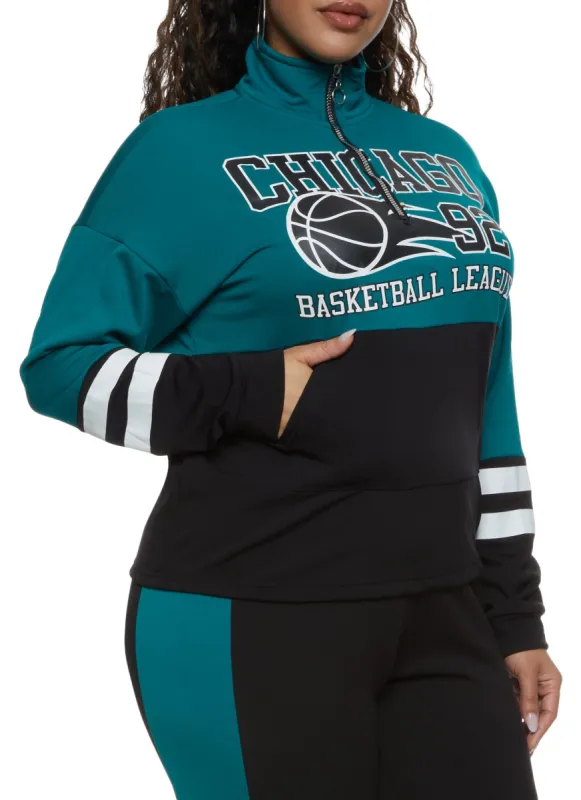 Plus Size Chicago 92 Basketball League Half Zip Sweatshirt sold by Rainbow