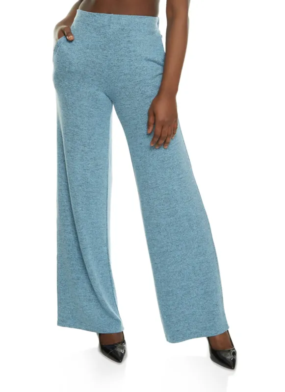 Brushed Knit High Waist Wide Leg Pants sold by Rainbow