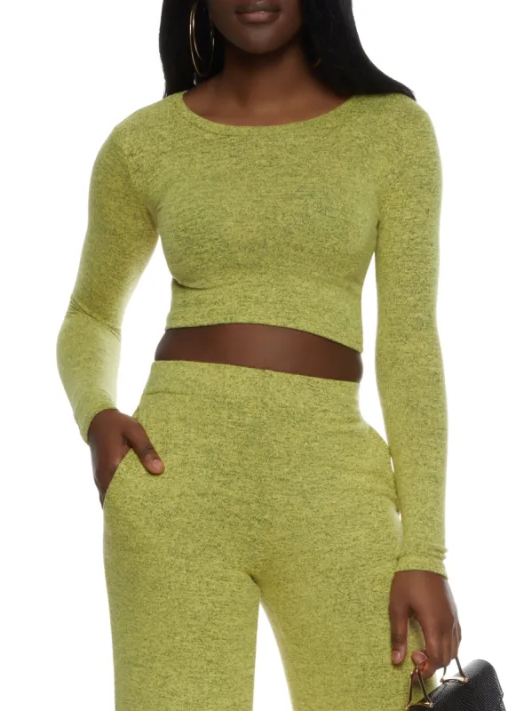 Brushed Knit Crew Neck Crop Top sold by Rainbow