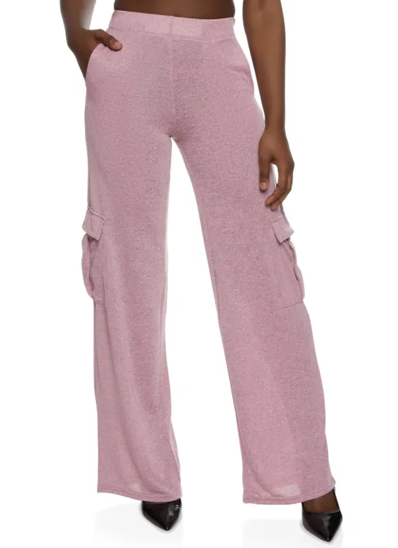 Brushed Knit Cargo Pocket Wide Leg Pants sold by Rainbow