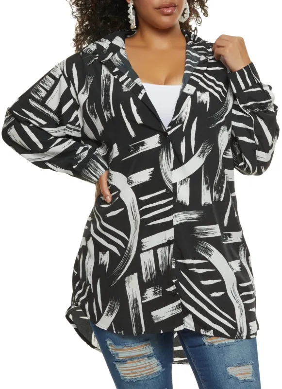 Plus Size Abstract Print Tunic Shirt sold by Rainbow