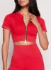 Daisy Seamless Ribbed Zip Front Short Sleeve Crop Top sold by Rainbow
