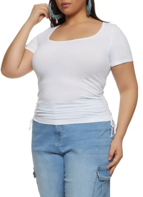 Plus Size Scoop Neck Ruched Side T Shirt sold by Rainbow