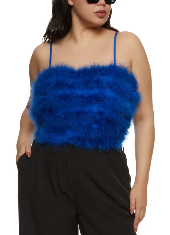 Plus Size Feather Square Neck Crop Top sold by Rainbow
